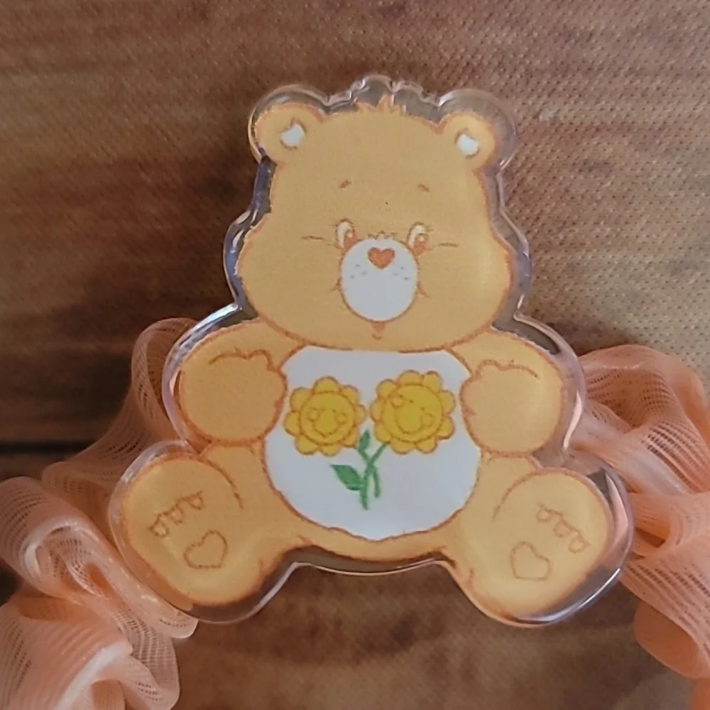 Bears Acrylic Peach and Teal Tulle Fabric Elastic Girl's Hair Crunchies